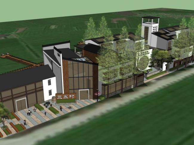 Sketchup商业模型|多层客栈，新中式风格，商业建筑