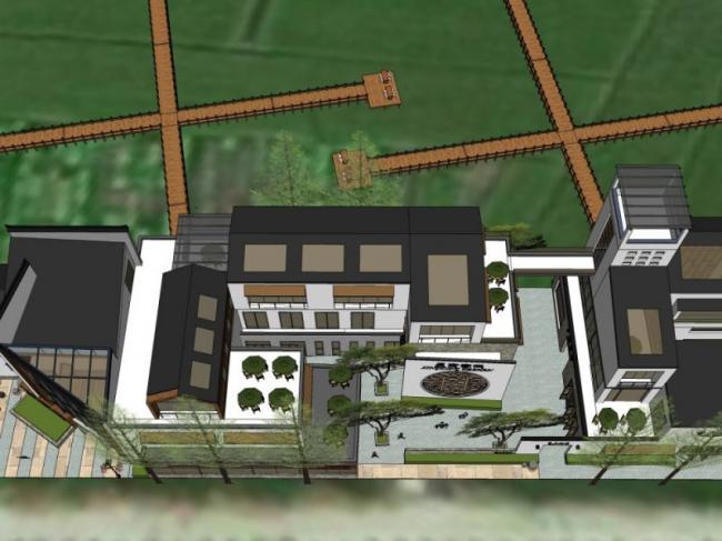 Sketchup商业模型|多层客栈，新中式风格，商业建筑