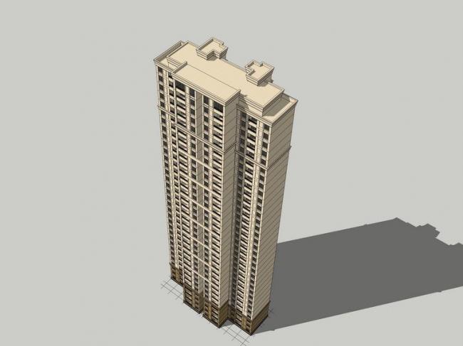 Sketchup住宅模型|高层住宅，新古典风格，居住建筑
