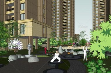 Sketchup住宅模型|高层住宅小区，景观园林，居住建筑，现代风格-BIM建筑网