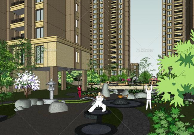 Sketchup住宅模型|高层住宅小区，景观园林，居住建筑，现代风格