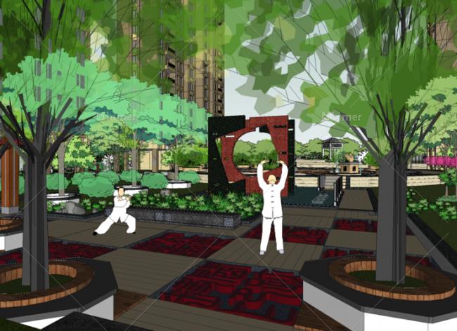 Sketchup住宅模型|高层住宅小区，景观园林，居住建筑，现代风格