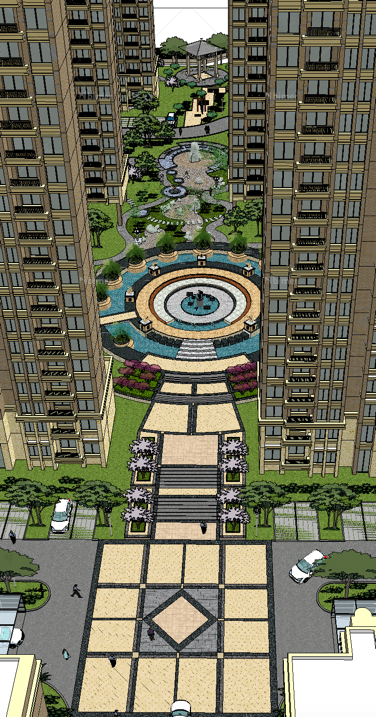 Sketchup住宅模型|高层住宅小区，景观园林，居住建筑，现代风格