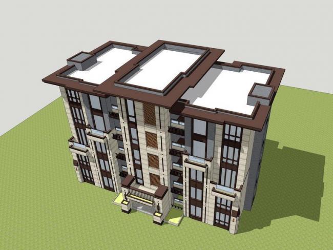 Sketchup住宅模型|多层住宅洋房，新古典风格，居住建筑