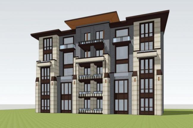 Sketchup住宅模型|多层住宅洋房，新古典风格，居住建筑