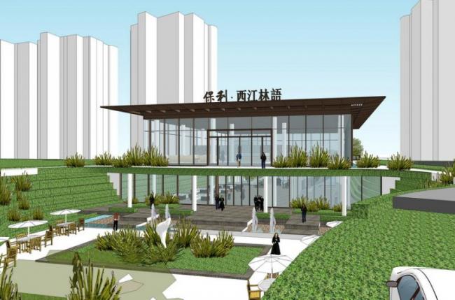 Sketchup商业模型|多层商业建筑，保利西江林语销售中心，现代风格