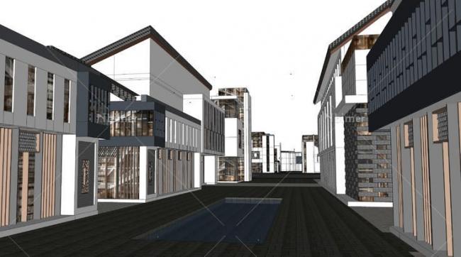 Sketchup商业模型|多层商业街，新中式风格