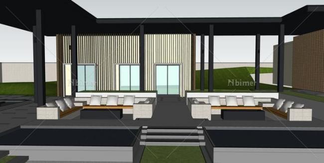 Sketchup商业模型|多层商业售楼处，庭院，新中式风格