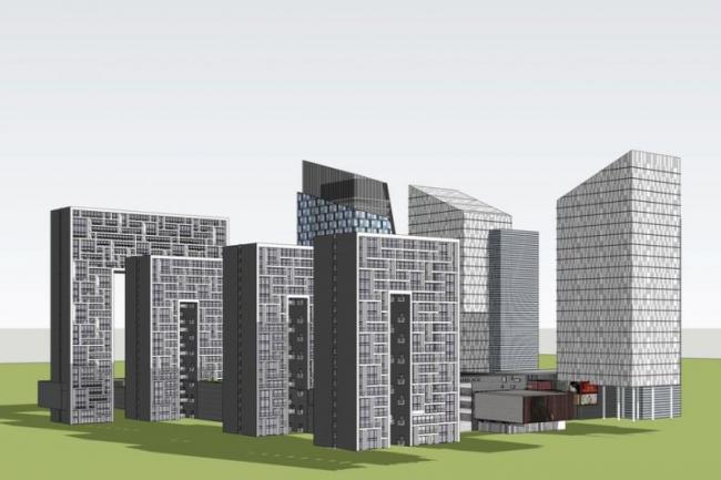 Sketchup综合体模型|多高层混合综合体，商业，高层办公，现代风格