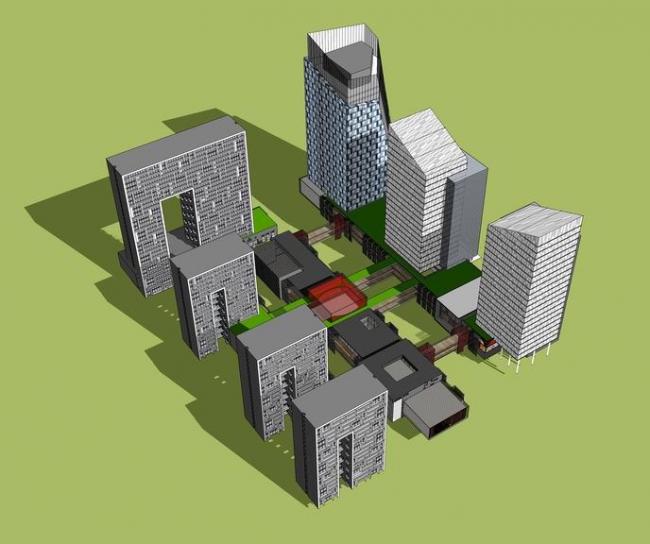 Sketchup综合体模型|多高层混合综合体，商业，高层办公，现代风格