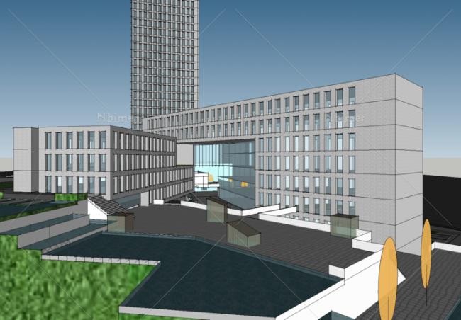 Sketchup办公模型|多高层混合办公，写字楼，现代风格