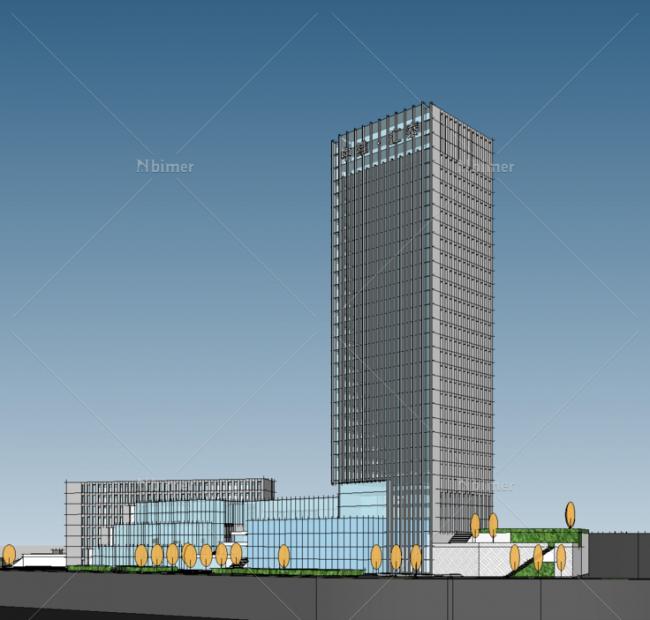 Sketchup办公模型|多高层混合办公，写字楼，现代风格