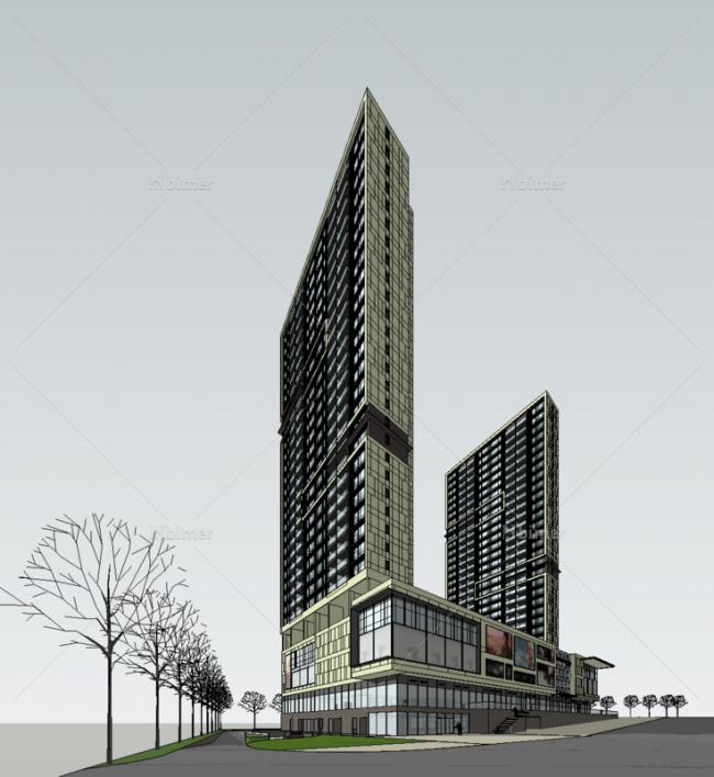 Sketchup综合体模型|多高层混合商业综合体，高层住宅，底层商业，现代风格