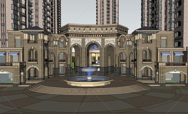 Sketchup住宅模型|高层住宅，底商，欧式古典风格，居住建筑