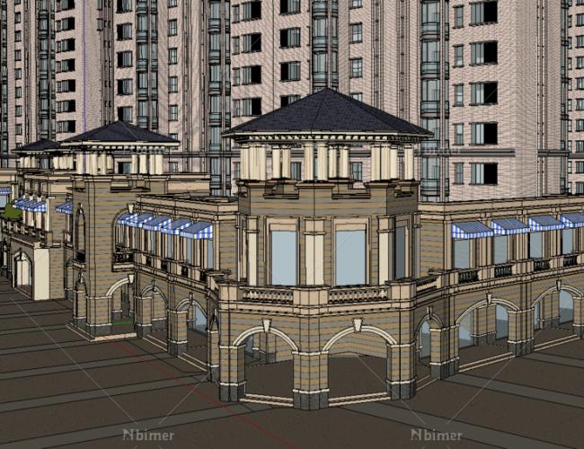 Sketchup住宅模型|高层住宅，底商，欧式古典风格，居住建筑