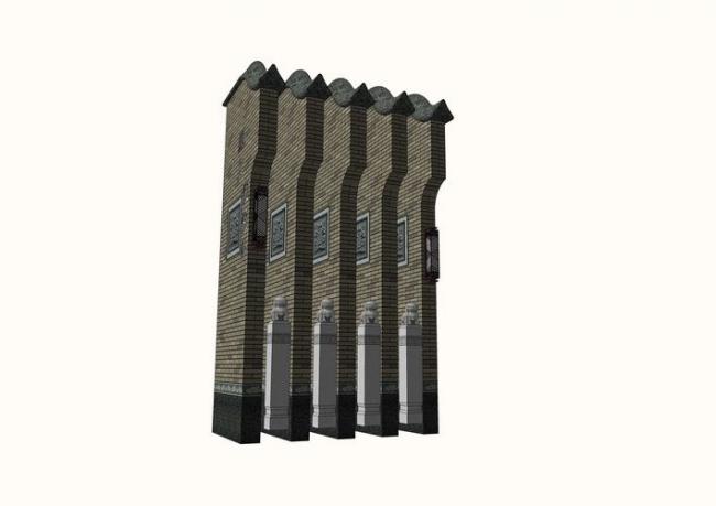 Sketchup素材模型|徽派马头墙su模型素材组件