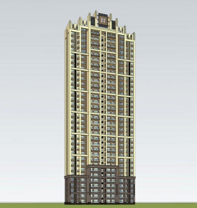 Sketchup住宅模型|超高层住宅，artdeco风格古典风格，居住建筑