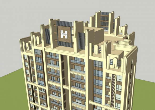 Sketchup住宅模型|超高层住宅，artdeco风格古典风格，居住建筑