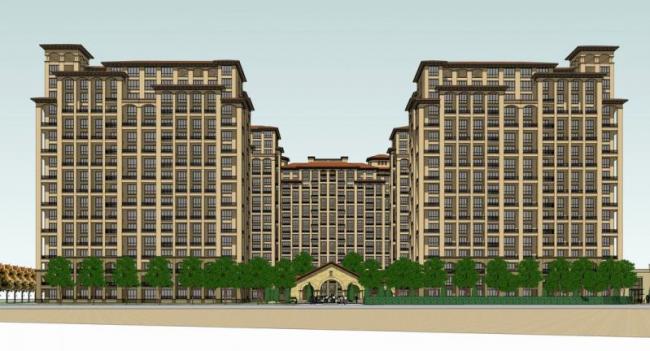 Sketchup住宅模型|高层住宅小区，底层商业，西班牙古典风格，居住建筑