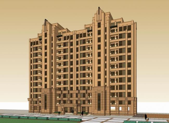 Sketchup住宅模型|高层住宅，ArtDeco风格，古典风格，居住建筑