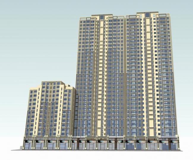 Sketchup住宅模型|高层住宅，现代风格，底层商业，居住建筑