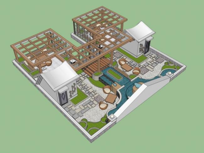 Sketchup景观模型|屋顶花园，现代风格
