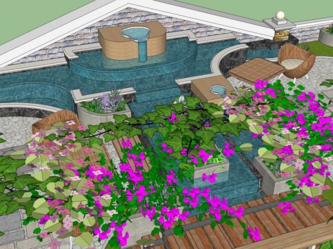 Sketchup景观模型|屋顶花园，现代风格