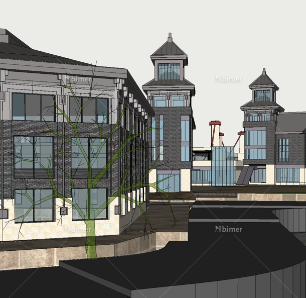 Sketchup酒店模型|多层度假村酒店，新中式风格