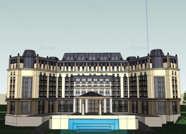Sketchup酒店模型|多层酒店售楼处会所，新古典风格