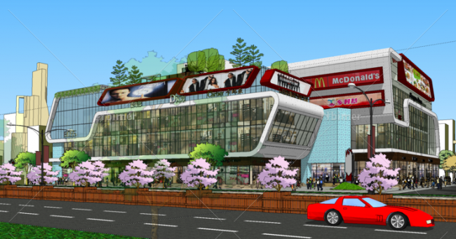 Sketchup商业模型|多层商场商业街，现代风格