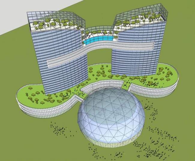 Sketchup文化模型|高层办公楼，多层剧院，现代风格，文化建筑