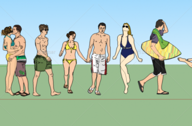 Sketchup素材模型|海滩度假2DSU配景人物模型素材组件-BIM建筑网