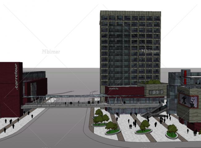 Sketchup综合体模型|多层高层混合综合体，商业步行街，现代风格