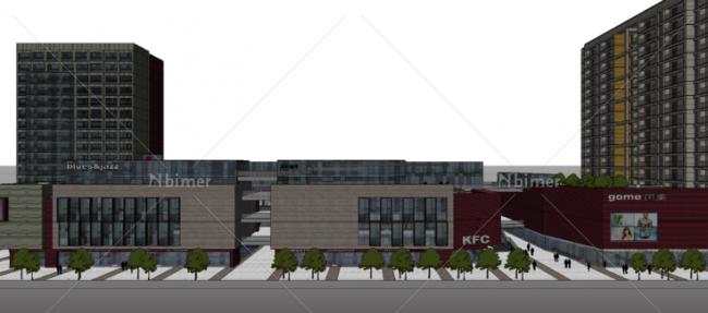 Sketchup综合体模型|多层高层混合综合体，商业步行街，现代风格