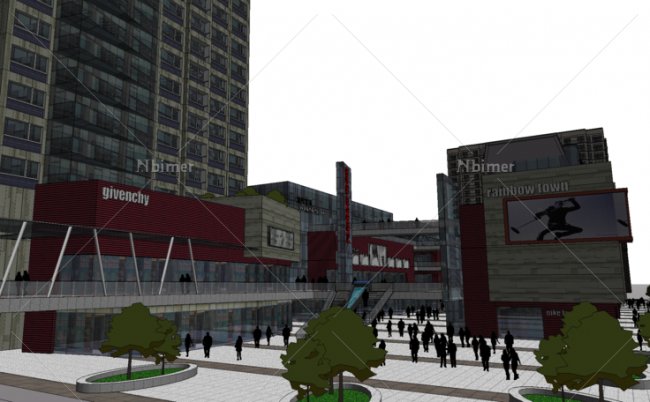 Sketchup综合体模型|多层高层混合综合体，商业步行街，现代风格