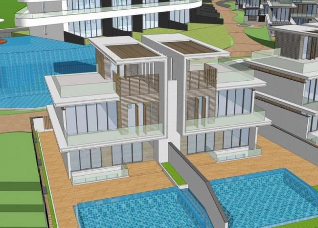 Sketchup酒店模型|高层滨海别墅酒店，现代风格