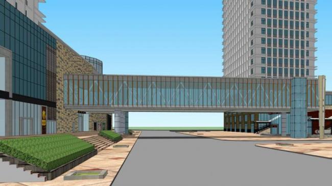 Sketchup综合体模型|多高层混合办公楼商业街，综合体，天桥，现代风格