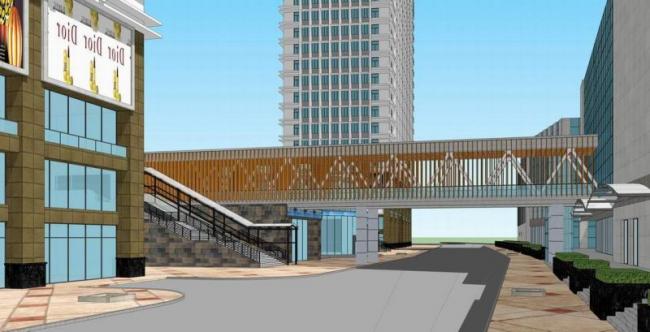 Sketchup综合体模型|多高层混合办公楼商业街，综合体，天桥，现代风格