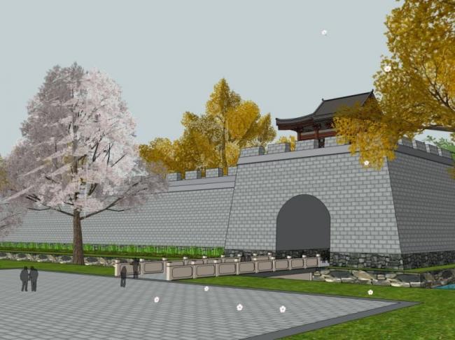 Sketchup景观模型|城墙景观，中式风格，古建