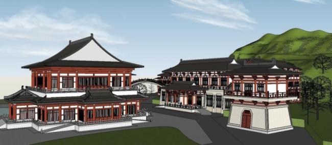 Sketchup古建筑模型|多层私人会所，中式风格，商业，古建