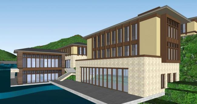 Sketchup酒店模型|多层度假酒店，新中式风格