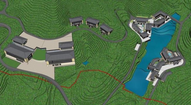 Sketchup酒店模型|多层度假酒店，新中式风格