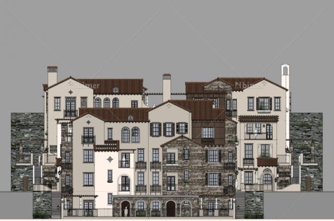 Sketchup住宅模型|小高层住宅，英式古典风格，居住建筑