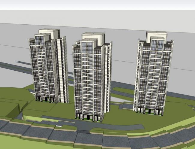Sketchup住宅模型|高层住宅，现代风格，居住建筑