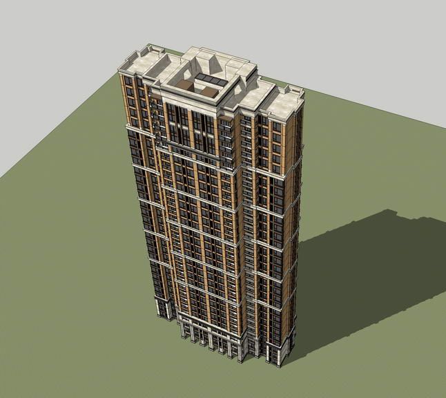 Sketchup住宅模型|高层住宅，新古典风格，居住建筑