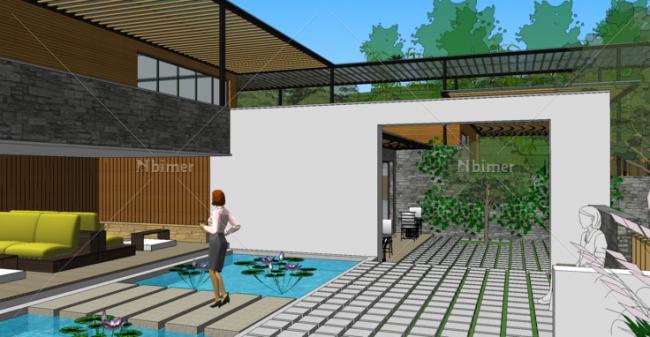 Sketchup商业模型|多层平屋顶山地会所，现代风格