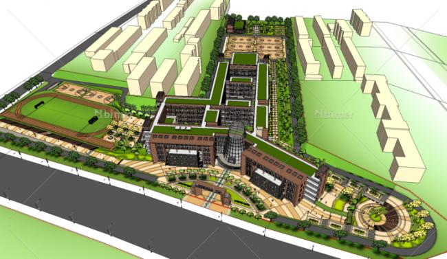 Sketchup学校模型|多层小学学校，校园教育建筑，古典风格