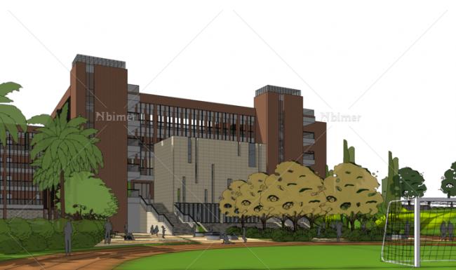 Sketchup学校模型|多层小学学校，校园教育建筑，古典风格
