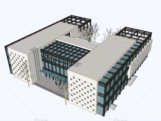 Sketchup文化模型|多层档案馆，图书馆，博物馆，新中式风格，文化建筑