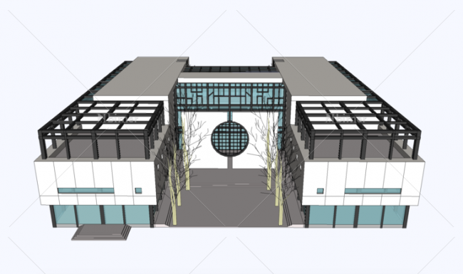 Sketchup文化模型|多层档案馆，图书馆，博物馆，新中式风格，文化建筑